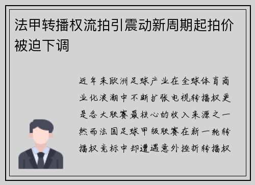 法甲转播权流拍引震动新周期起拍价被迫下调