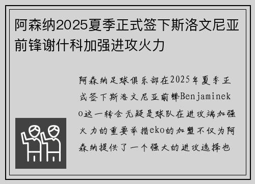阿森纳2025夏季正式签下斯洛文尼亚前锋谢什科加强进攻火力